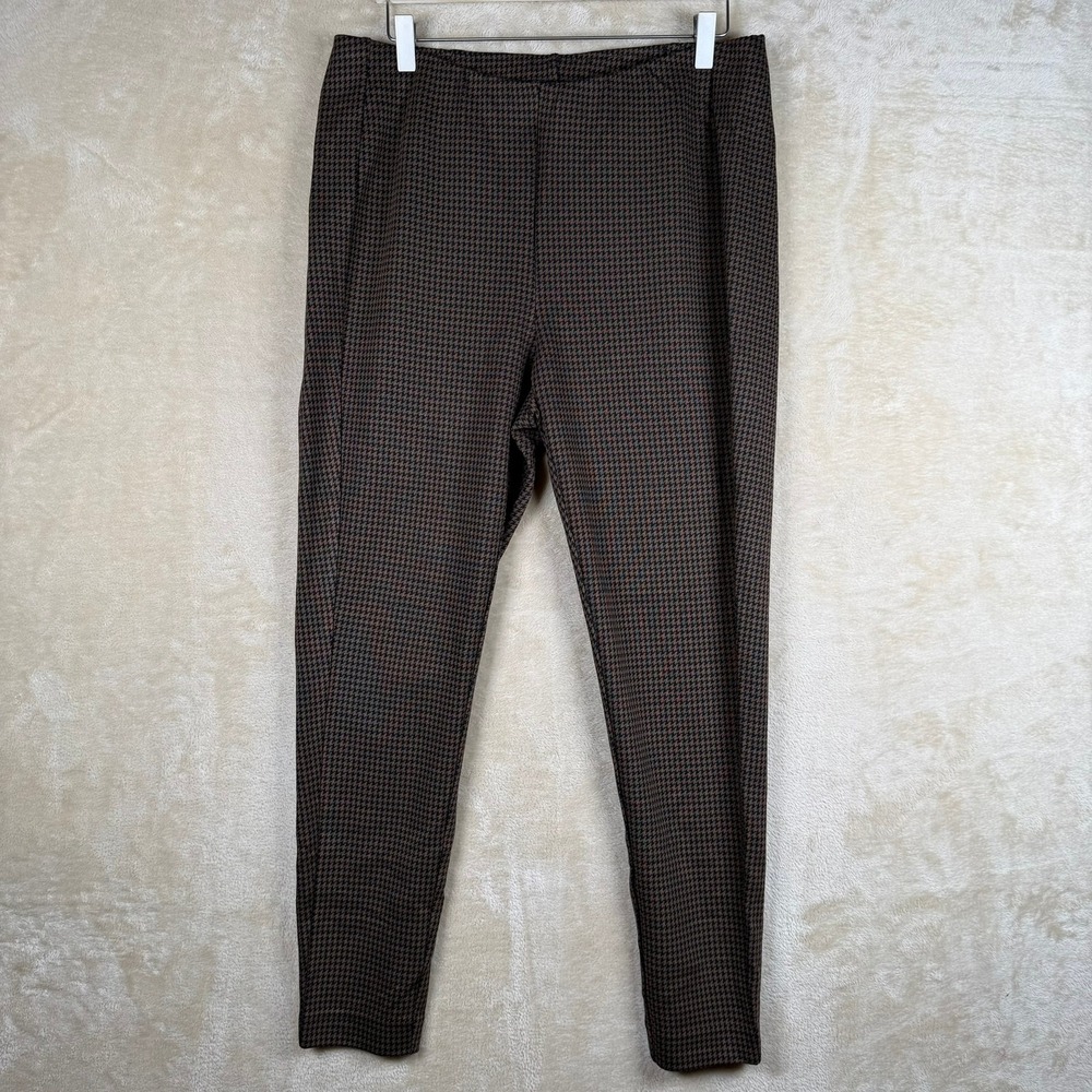 J. Jill Womens XL Brown Houndstooth Ponte Leggings Pull‎ On Pants Office Wear